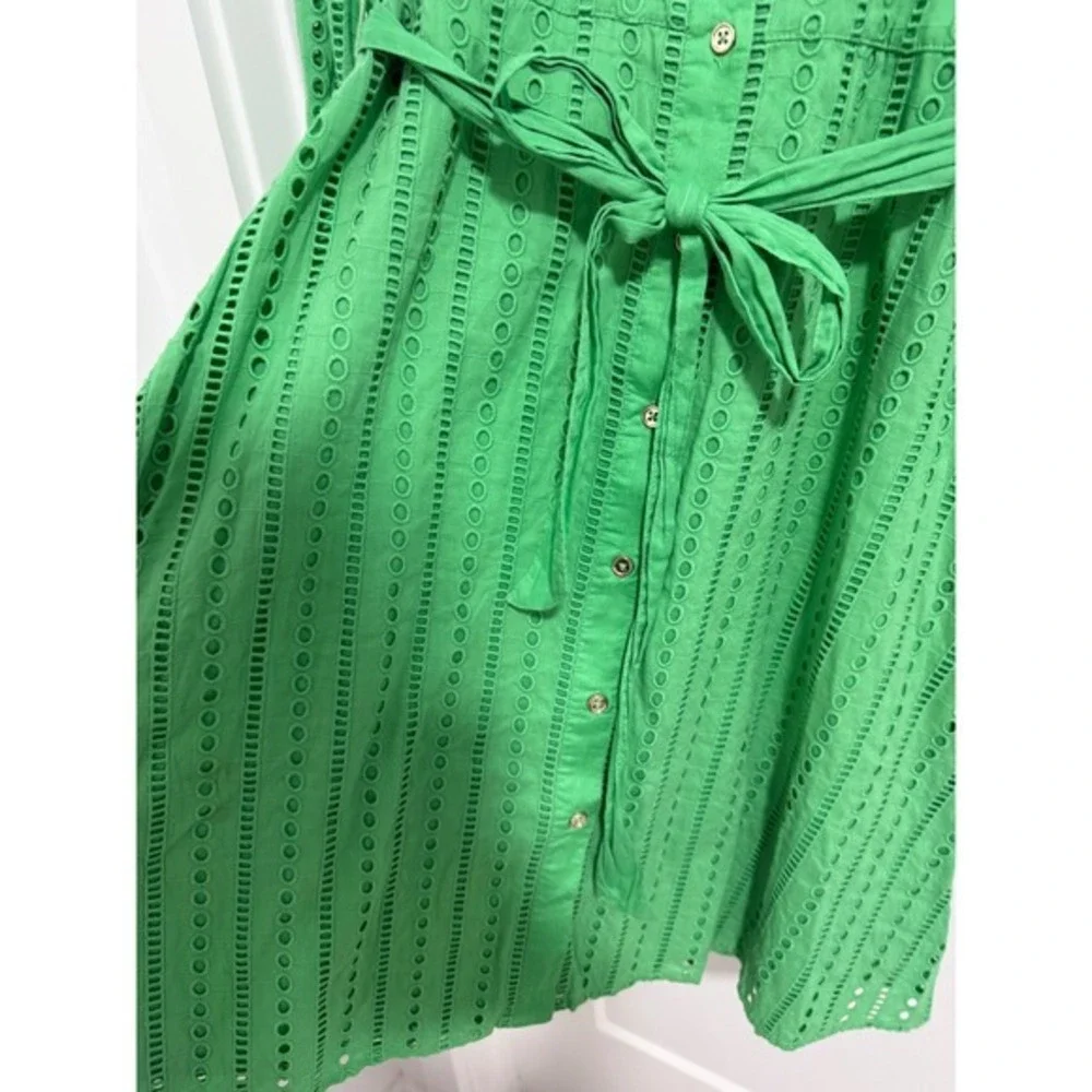 Karen Millen Eyelet Dress US 4 Green Long Sleeve Shirt Dress‎